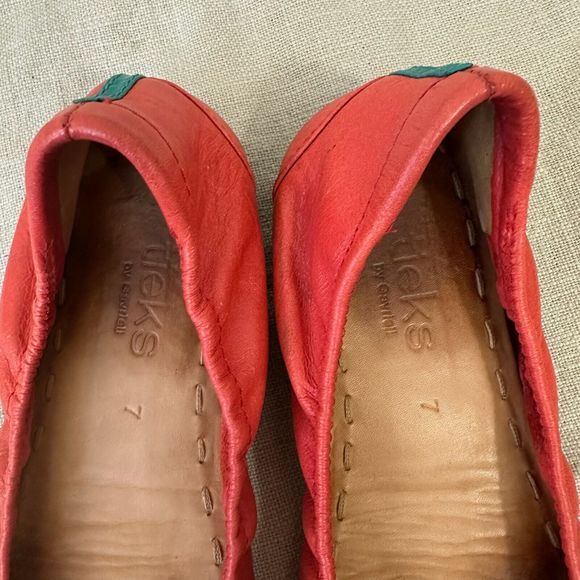 TIEKS by Gavrieli Poppy Orange Coral Leather Ballet Flats Foldable Slip On - Picture 12 of 13